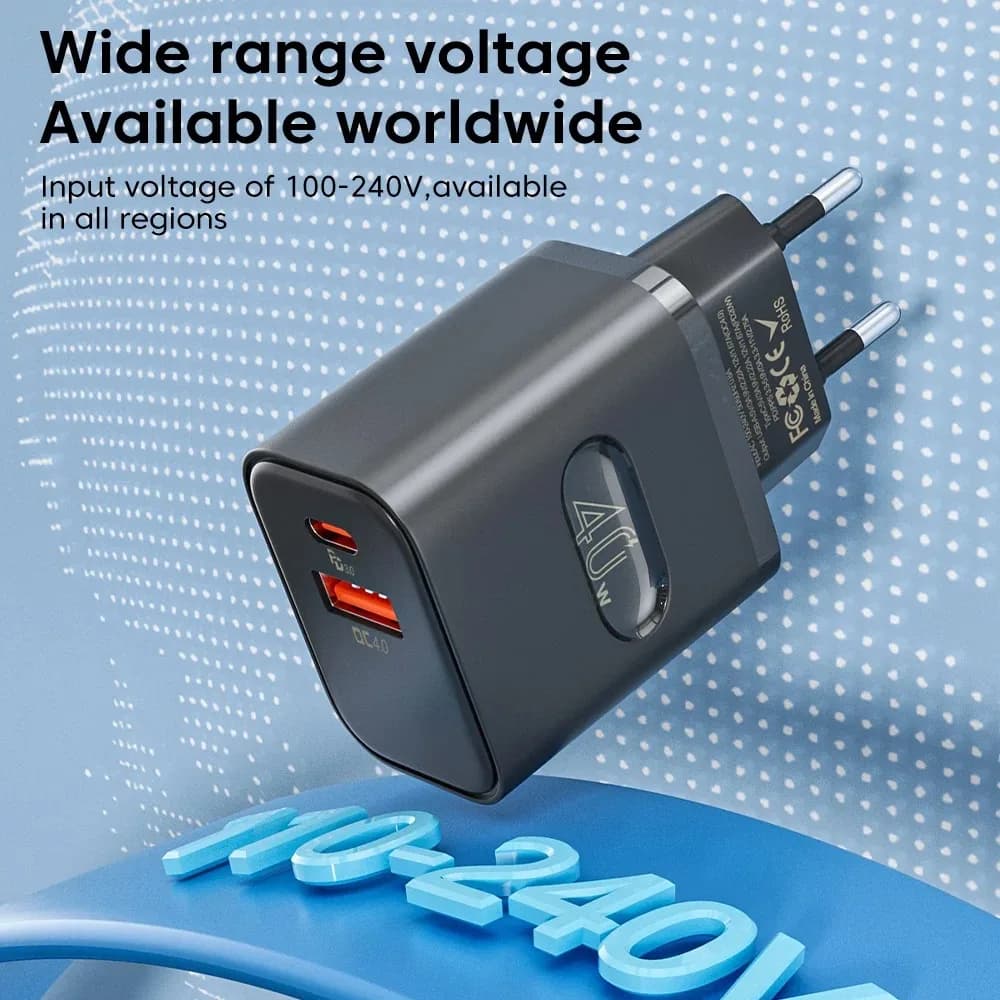 Caricatore rapido USB da 40 W Caricatore per telefono a ricarica rapida PD da 20 W Adattatore per spina UE per iPhone Xiaomi Samsung Huawei Caricatore da muro USB C
