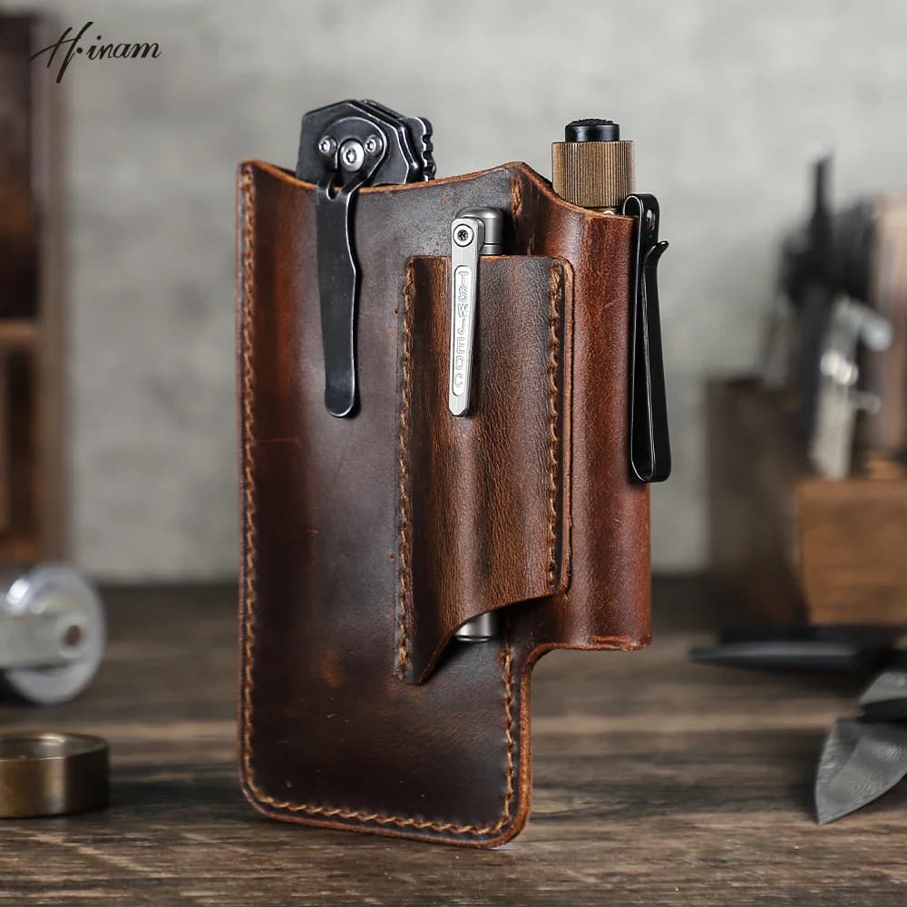 Hiram Tactical Multi Tool Belt Leather Bag Portable Tool Storage Bag Holster Outdoor Camping Hunting Waist Pocket