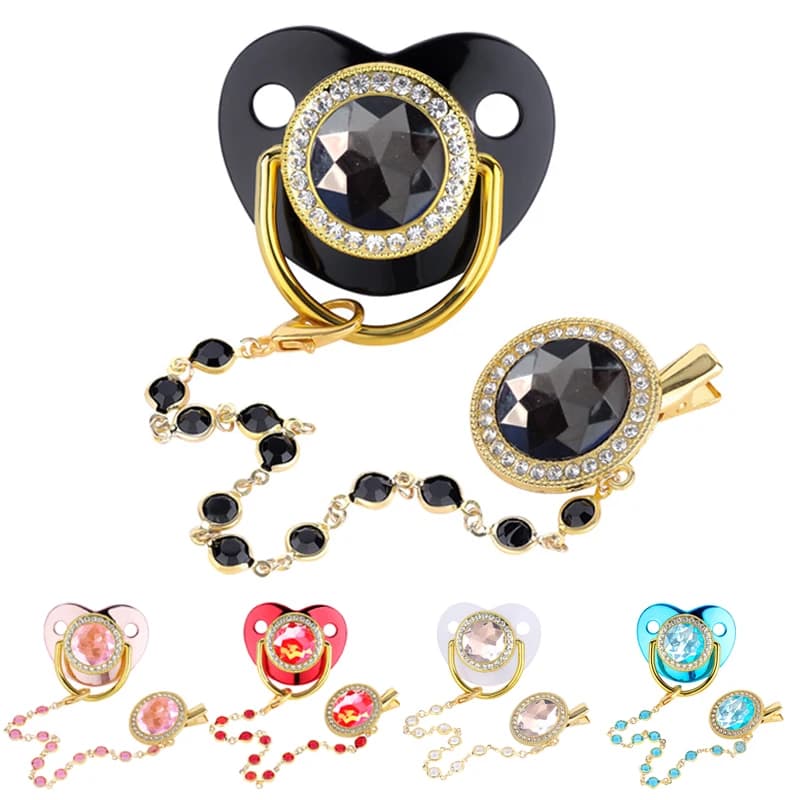 Luxury zircone Baby ciuccio perline di cristallo clip a catena con copertura neonato ragazzi ragazze ciuccio in Silicone supporto regalo doccia infantile
