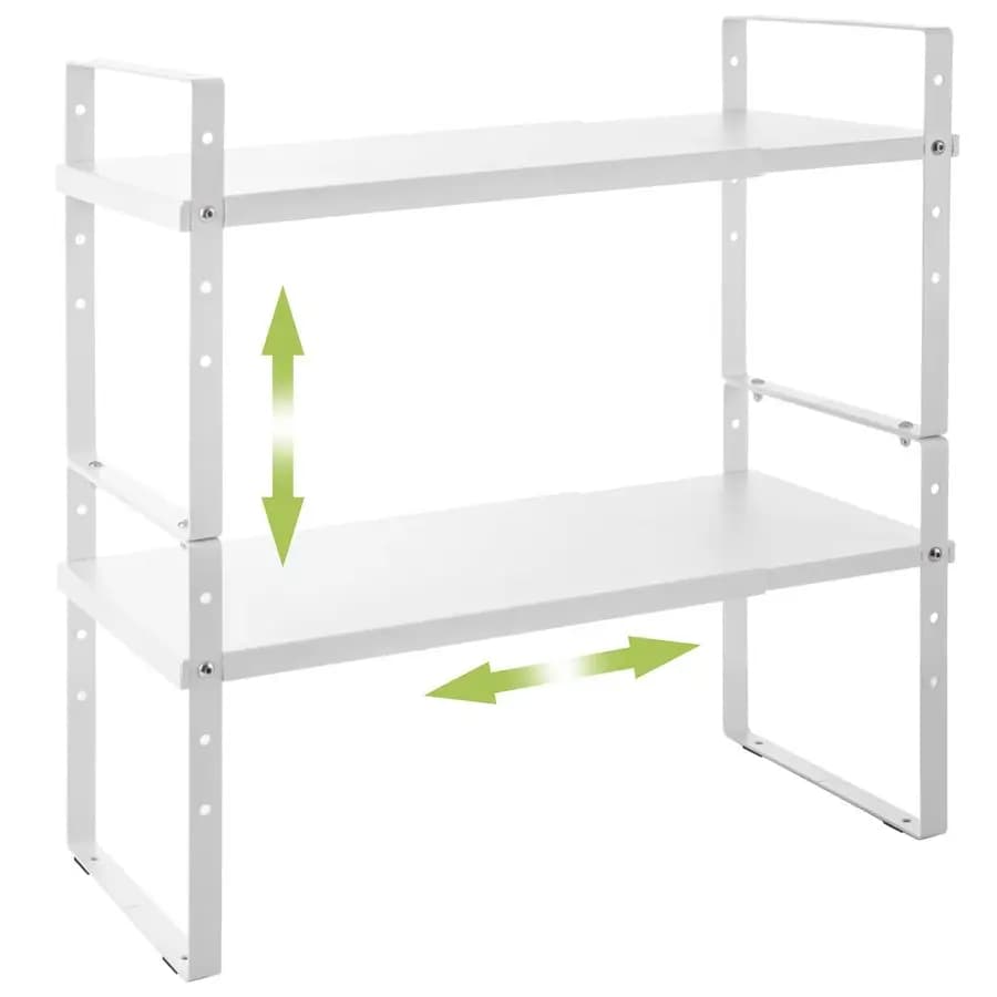 Organizer for Cabinet and Kitchen, Stackable Shelves for shelves, Height Adjustable Stand for Dispense and Spice, White