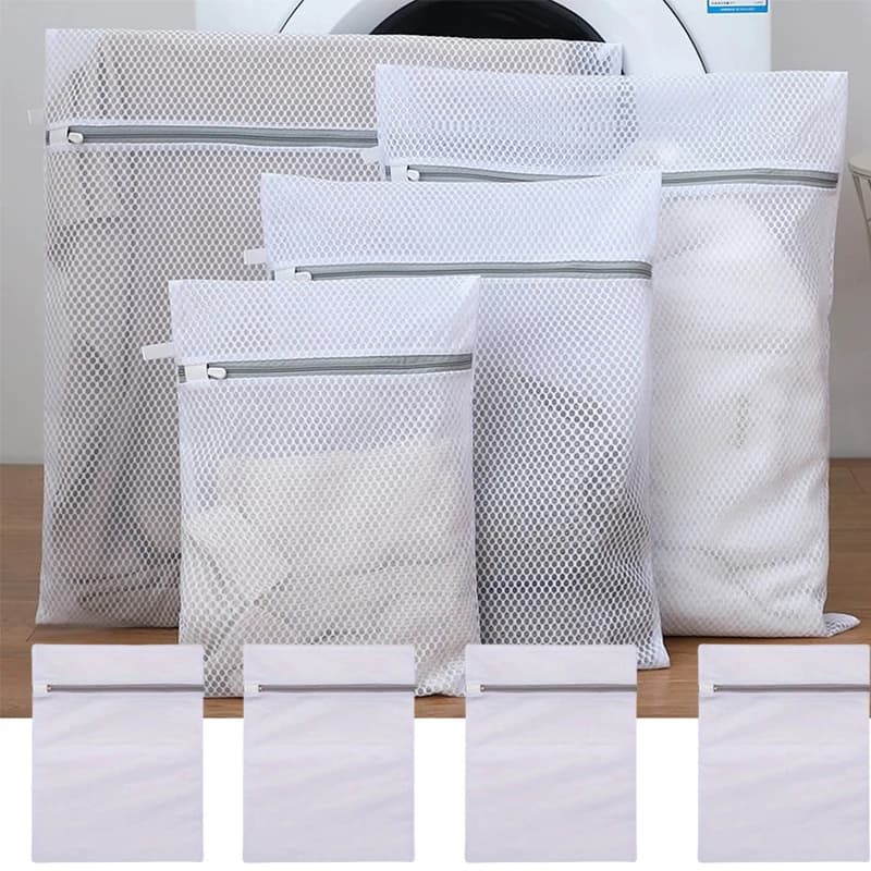 yes10/5Pcs Mesh Laundry Bags with Non Rust Zipper, White Laundry Bags Mesh Wash Bags, Easy Fit Bra, Sock,Lingerie,Sneaker, Laund