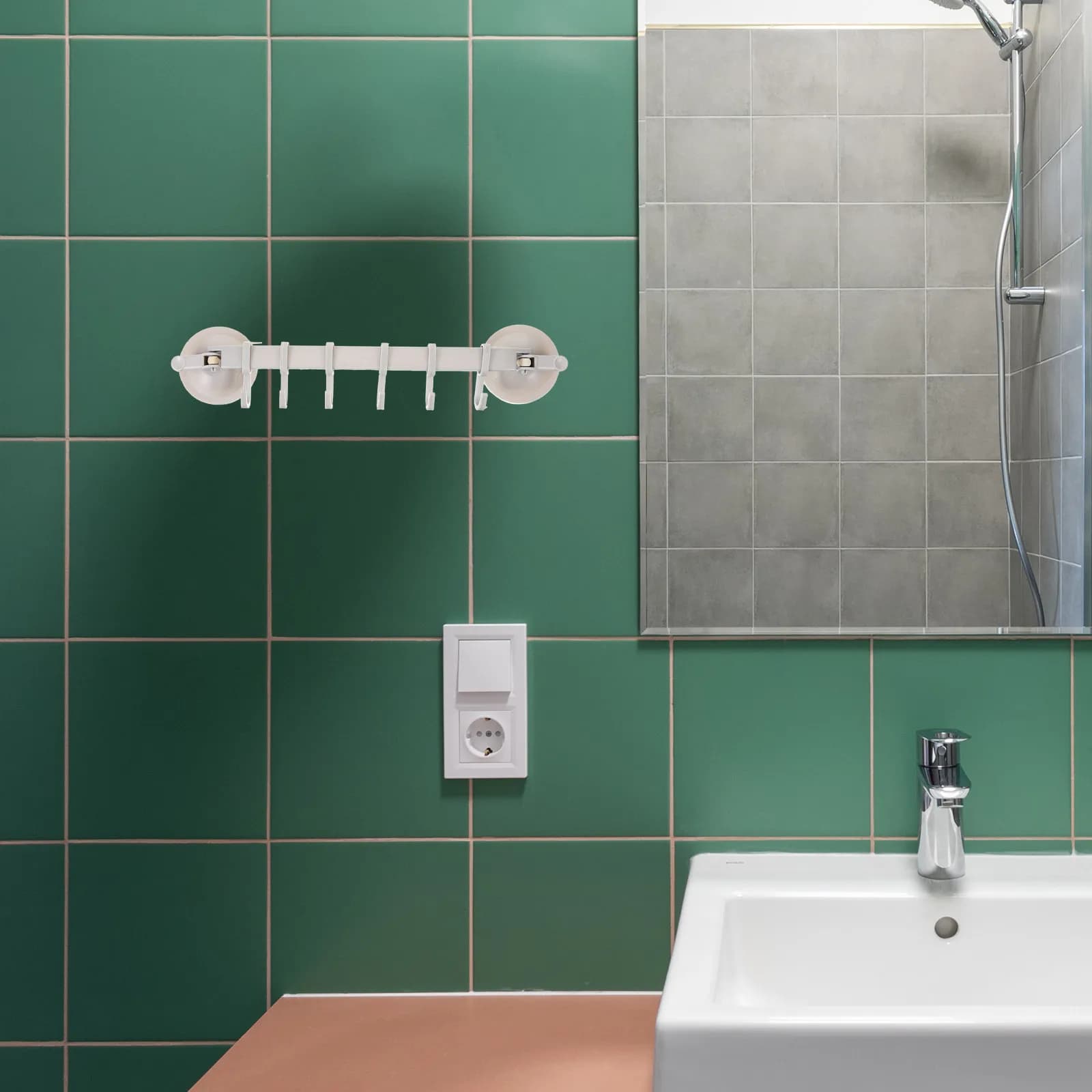 Portaoggetti a 6 Ganci Regolabili con Ventosa Bloccabile per Superfici Lisce, Piastrelle, Vetri, Finestre, Cucina, Bagno, Porta, Parete Posteriore