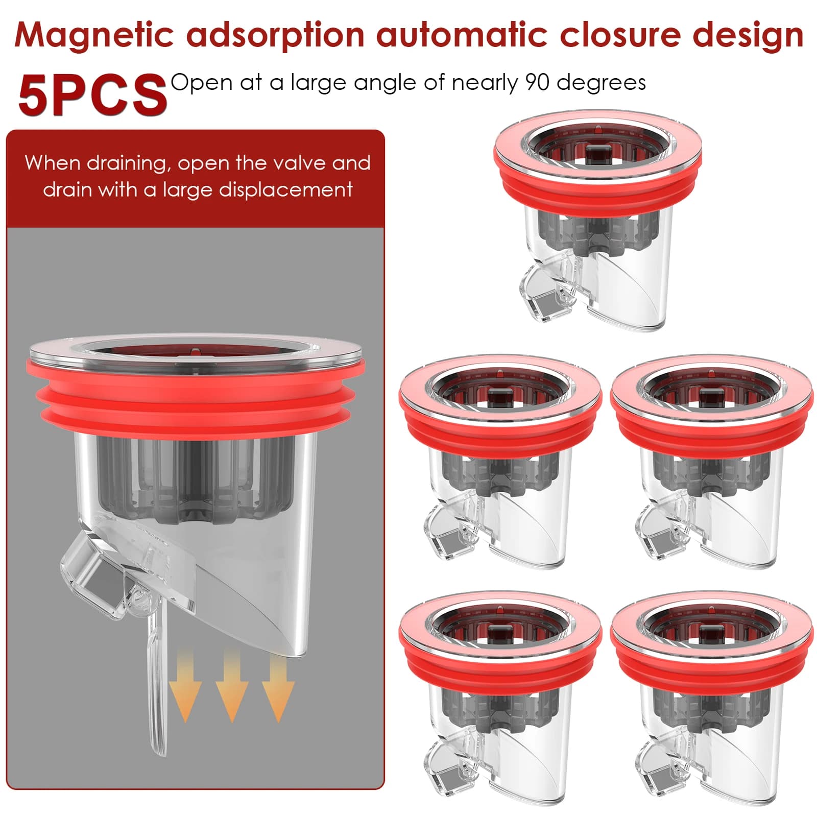 Dispositivo Anti-Odore per Scarichi in PMMA con Chiusura Magnetica Automatica, Previene il Ritorno di Flussi e la Diffusione di Odori nel Bagno/Cucina