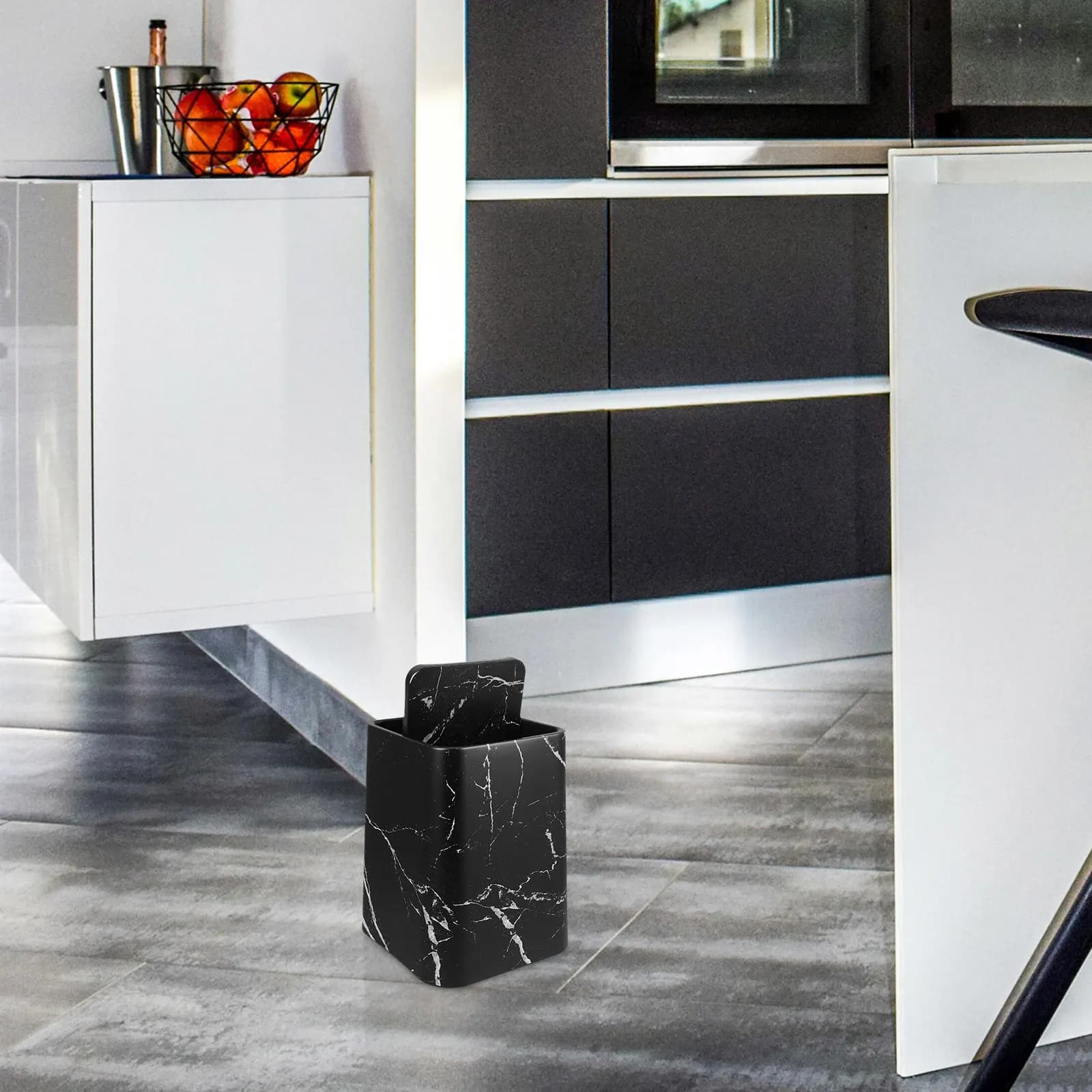 Cestino per Rifiuti con Coperchio Effetto Marmo, Moderno Contenitore per Soggiorno, Cucina, Bagno, Camera da Letto, Ufficio