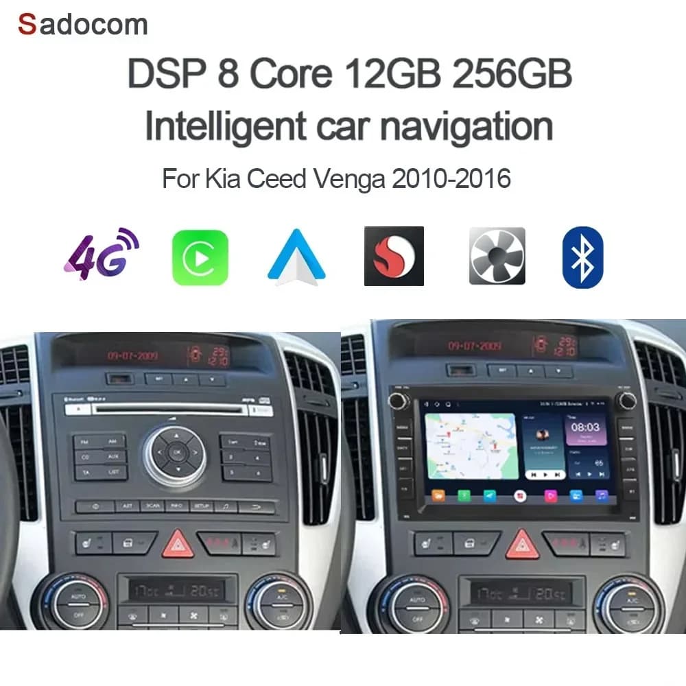 IPS 7 "Android 14.0 CarPlay 8G 256G Lettore multimediale per auto Navigazione GPS WiFi DSP Autoadio per Kia Ceed Venga 2010-2016