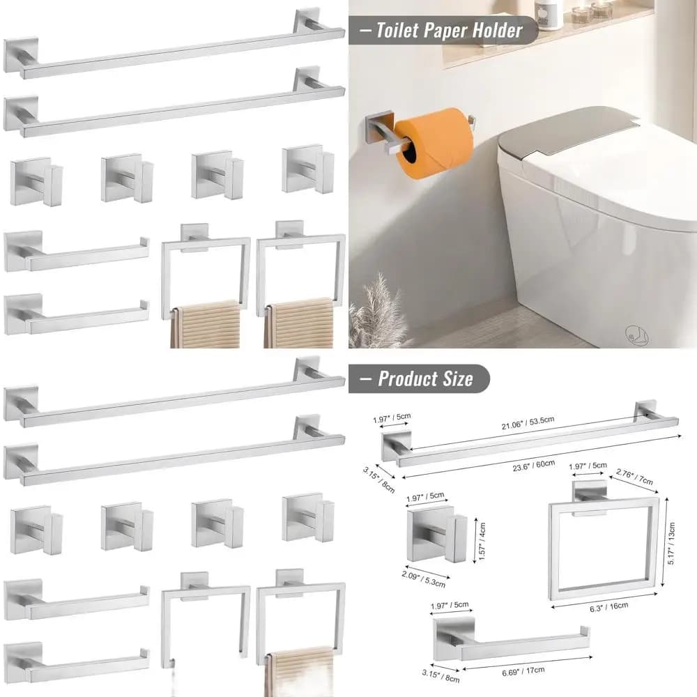 Set di accessori da bagno in acciaio inossidabile nichel spazzolato da 10 pezzi, portasciugamani a parete, 23,6