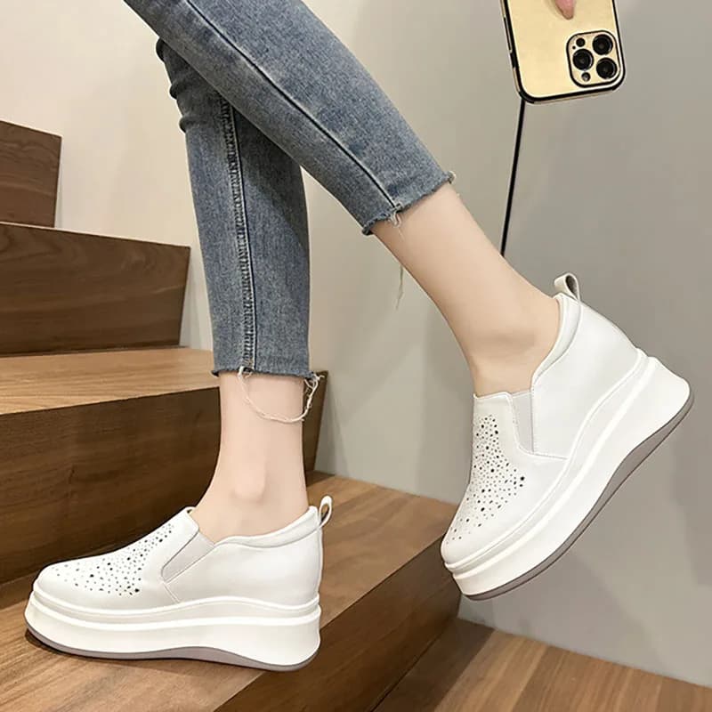 XMWRLW 2026 Mocassini da Donna Primavera Autunno in Pelle PU Slip-on Scarpe Casual da Donna con Suola in Gomma Scarpe con Zeppa da Donna