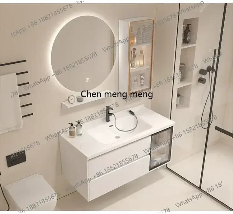 Mobile da Bagno Z10Luxury in Legno Massello con Specchio LED Intelligente e Lavabo Integrato in Ceramica