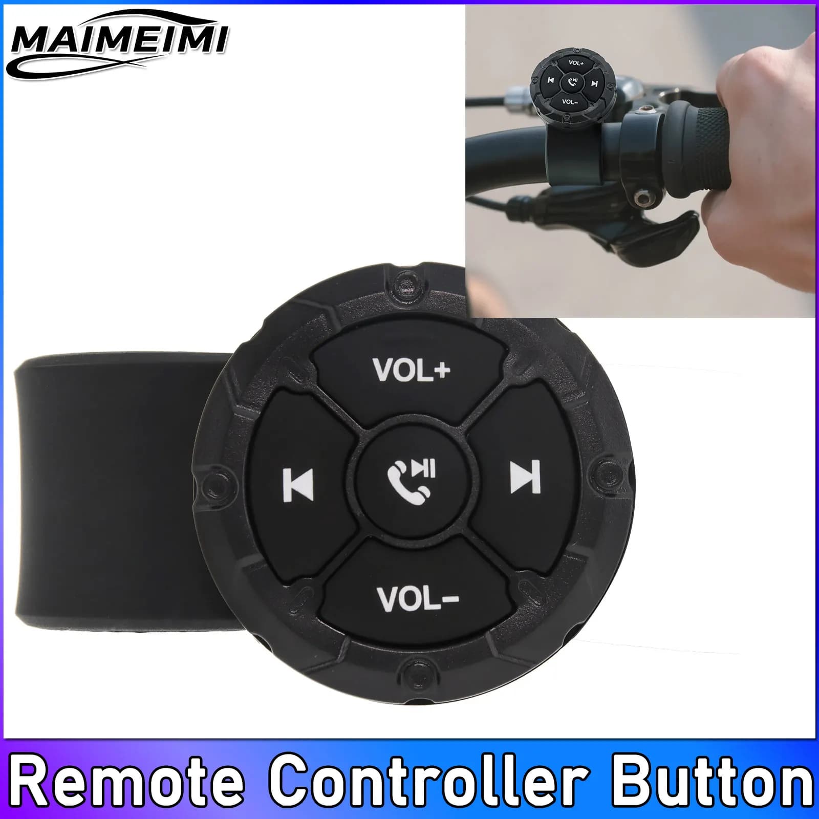 Controller multimediale per manubrio moto, pulsante remoto wireless, auricolare per casco, controllo del volante dell'auto, compatibile con Bluetooth
