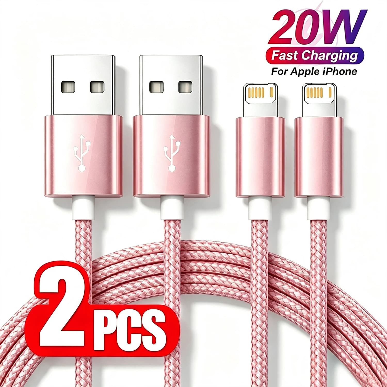 2PCS USB Fast Charging Braided Nylon Cable For iPhone 11 12 13 Mini 14 Pro Max X XR XS Max 6 6S 7 8 Plus SE Quick Charge Cable