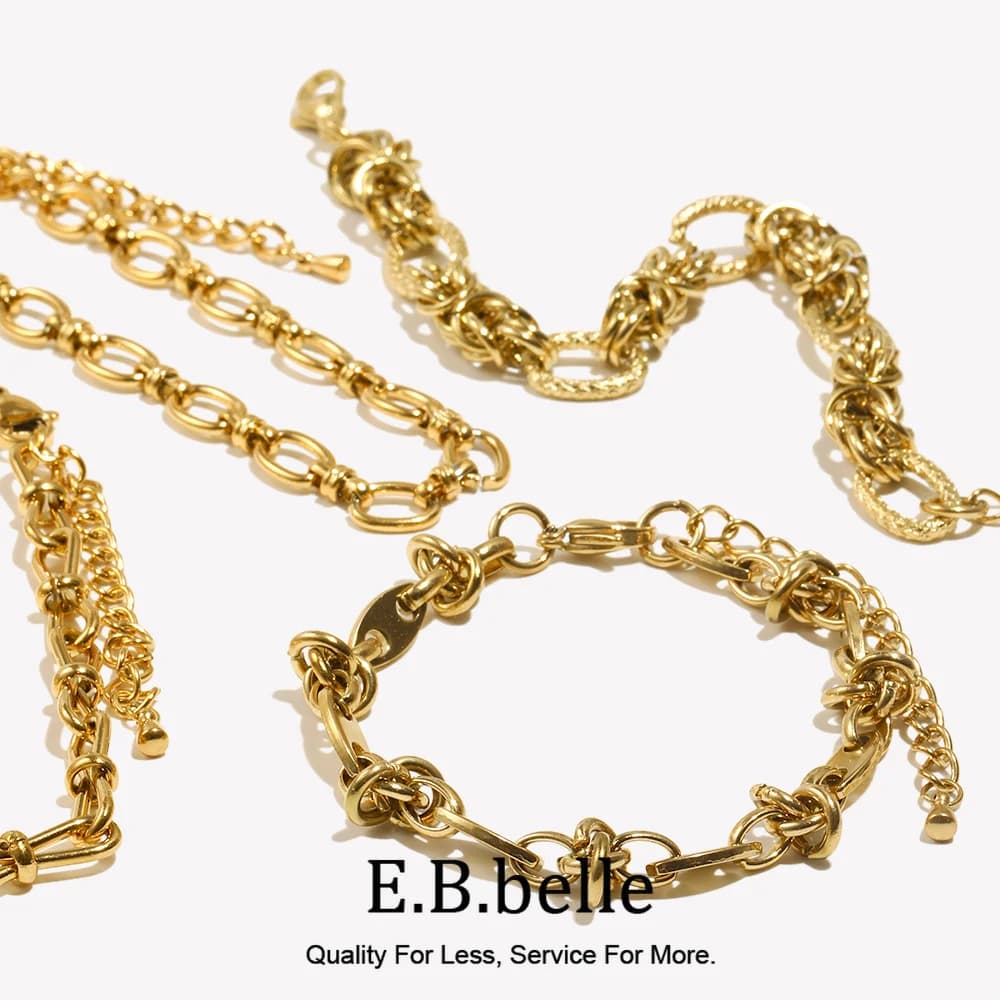 EBbelle 4/6/8/10mm Multisize Catena in acciaio inossidabile Bowtie Rombo Moda geometrica Gioielli da donna Bracciale placcato oro 14K