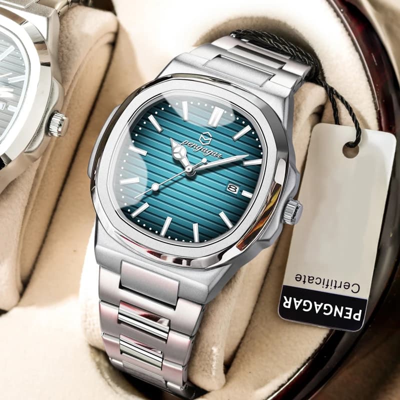 Luxury Square Men Wristwatch Elegant Waterproof Luminous Date Stainless Steel Male Quartz Watches For Men Holiday Gift+Box Reloj