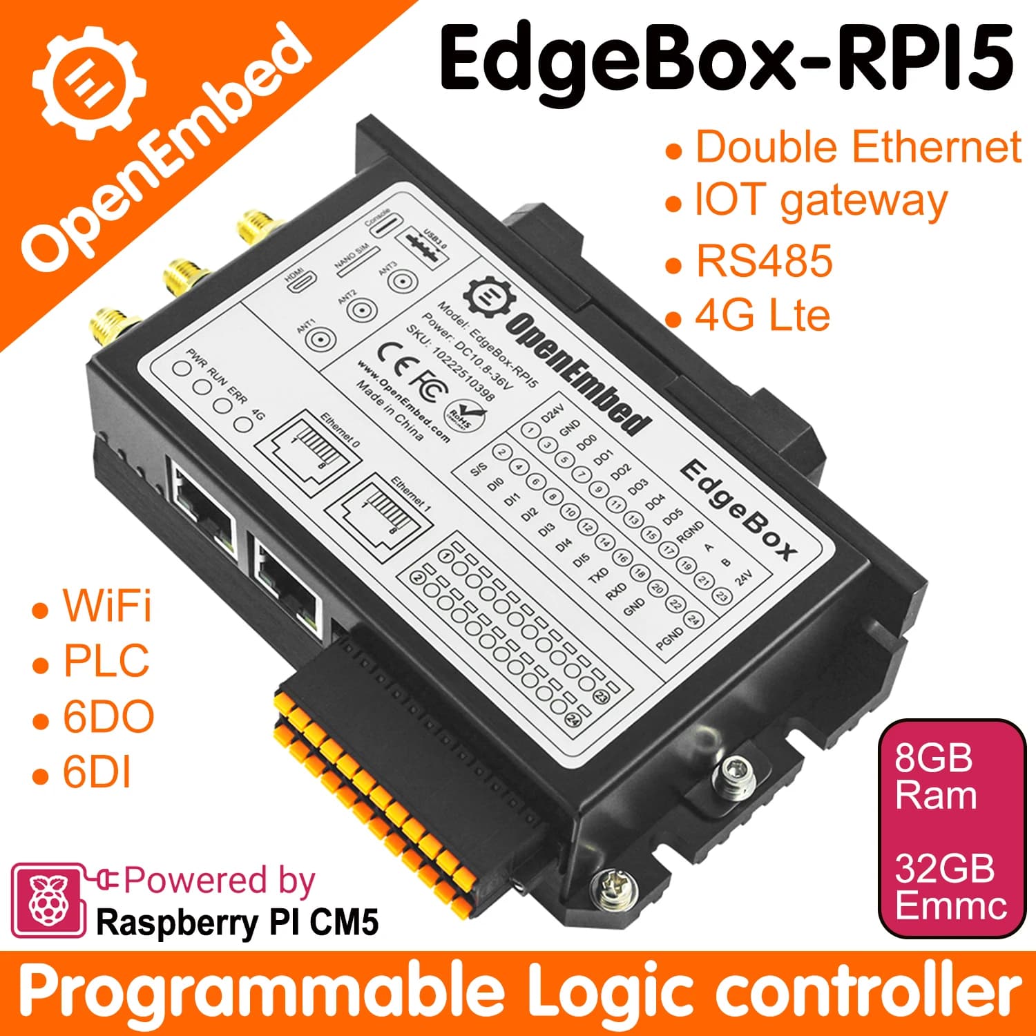 Raspberry Pi PLC Programming CONTROLLER, Automation IoT Gateway RS485 Programmable Controller Support for Codesys Node-red