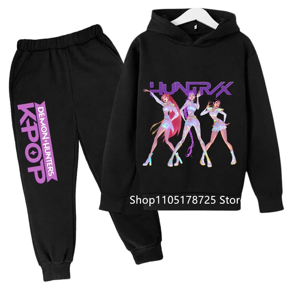KPop Clothing Demon Hunters for Children, Autumn Set 2 Pieces, Hoodies and Pants, Style Carton, Fashion Sports Clothing for Girls 3-16 Years