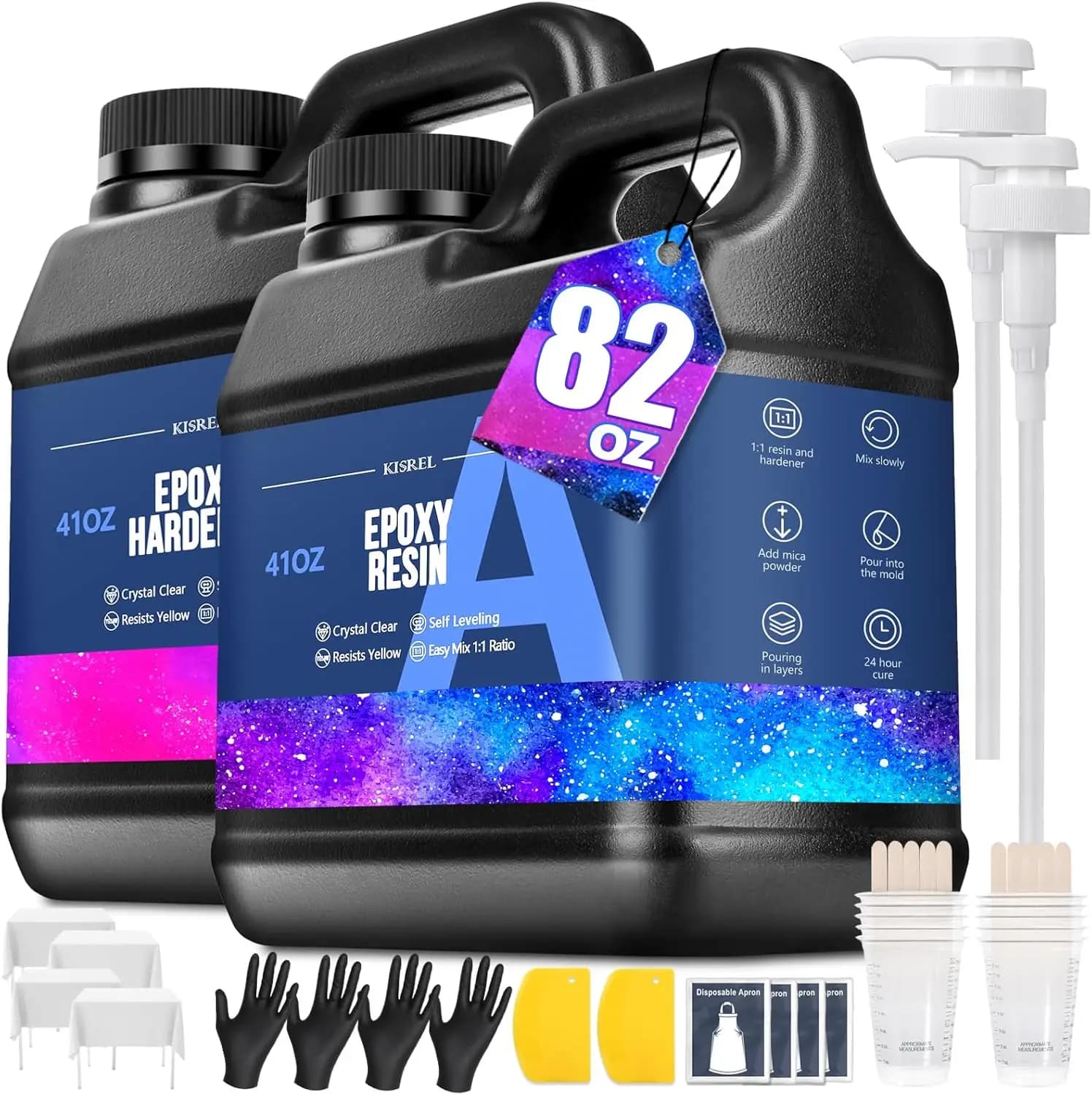 Kit di Resina Epossidica Cristallina per Artigianato, Creazione di Gioielli, Legno e Stampi, Senza Ingiallimento, Senza Bolle, 82 oz