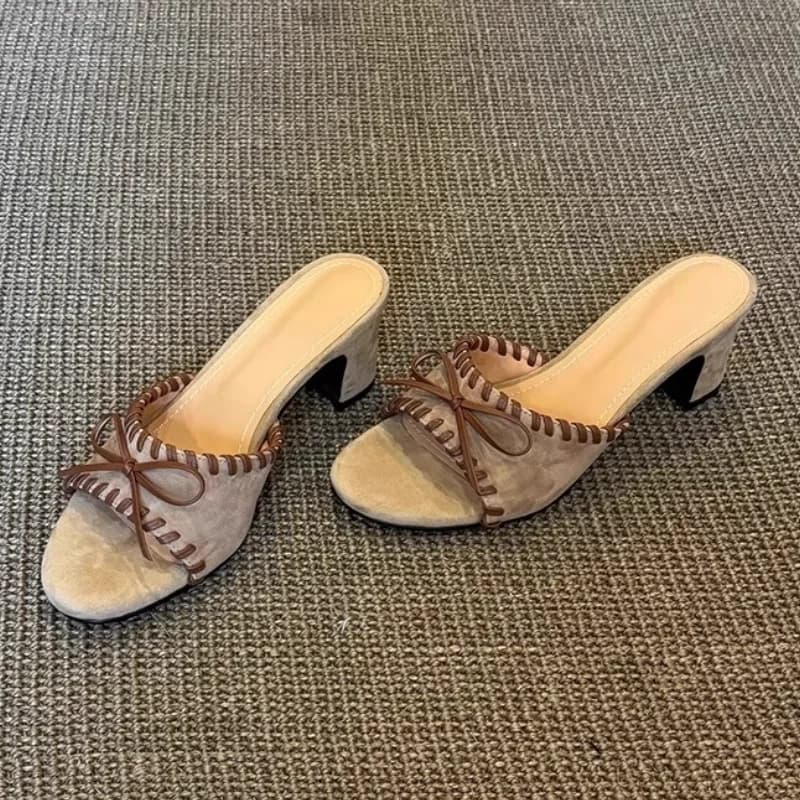 Open Toe High Heeled Sandals Women's New Style Popular Women's Slippers Square Head Thick Heel Mid-heel Slippers Zapatos Mujer