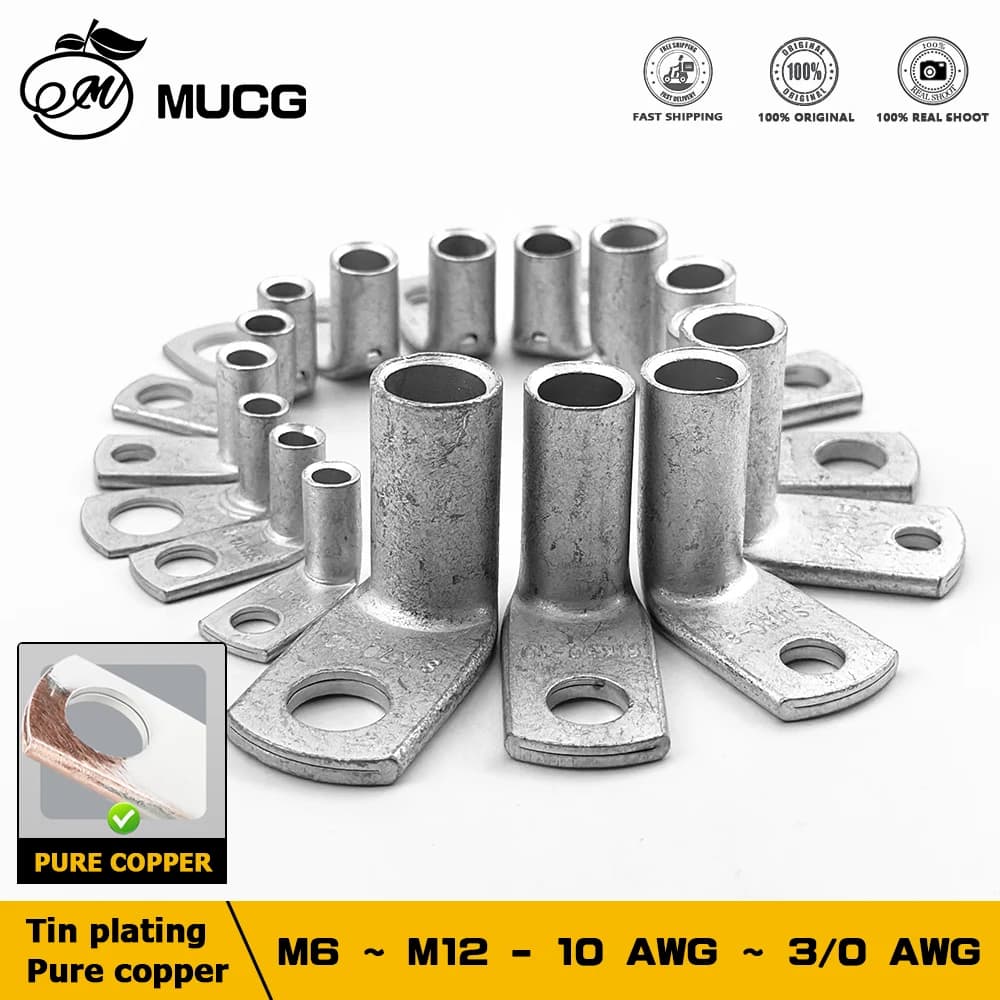 Terminale per cavo ispessente Tipo L ad angolo retto Naso piegato da 90 gradi M6 M8 M10 M12 Terminale a crimpare in rame stagnato Capicorda per connettori
