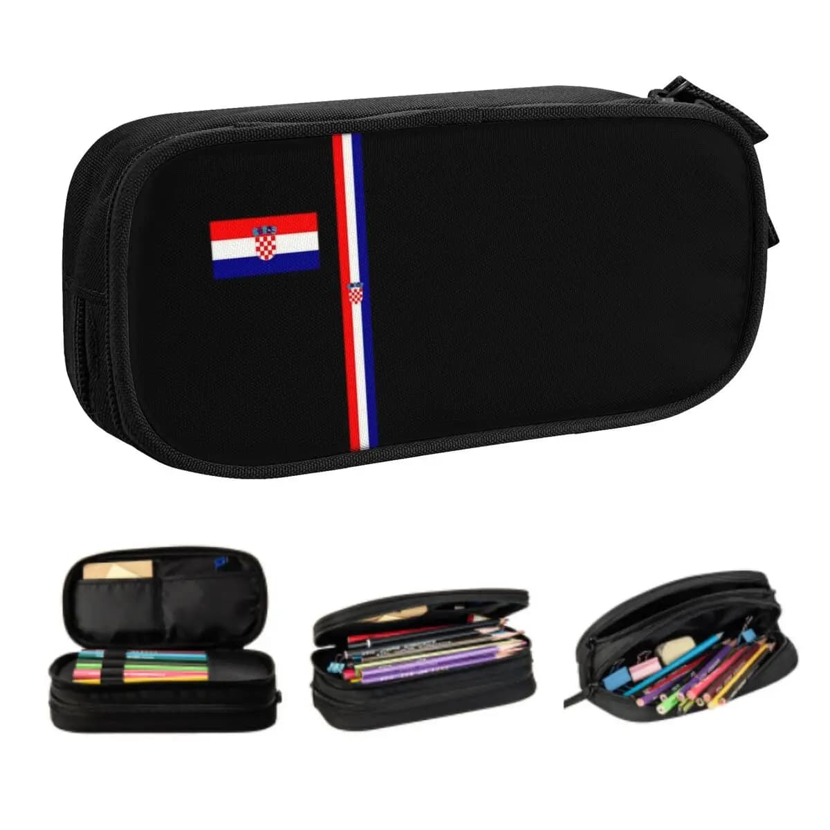 Astuccio personalizzato con bandiera Kawaii della Croazia per ragazzi e ragazze, croano, patriottico, orgoglioso, grande scatola per penne, accessori scolastici