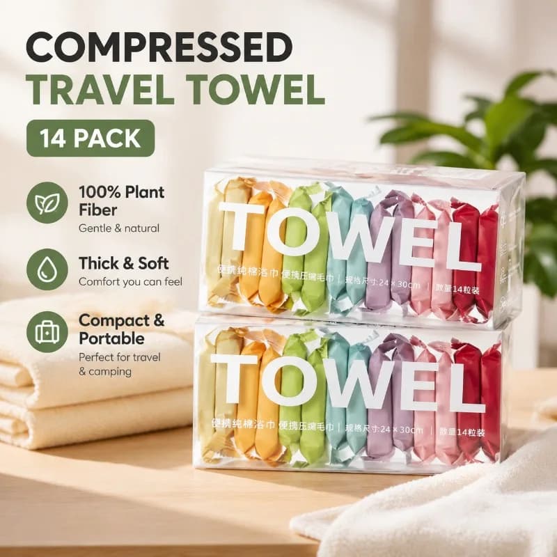 Compressed Disposable Washcloth, Thickened Travel Towel, Plant Fiber, Portable Face Towel for Travel Camping