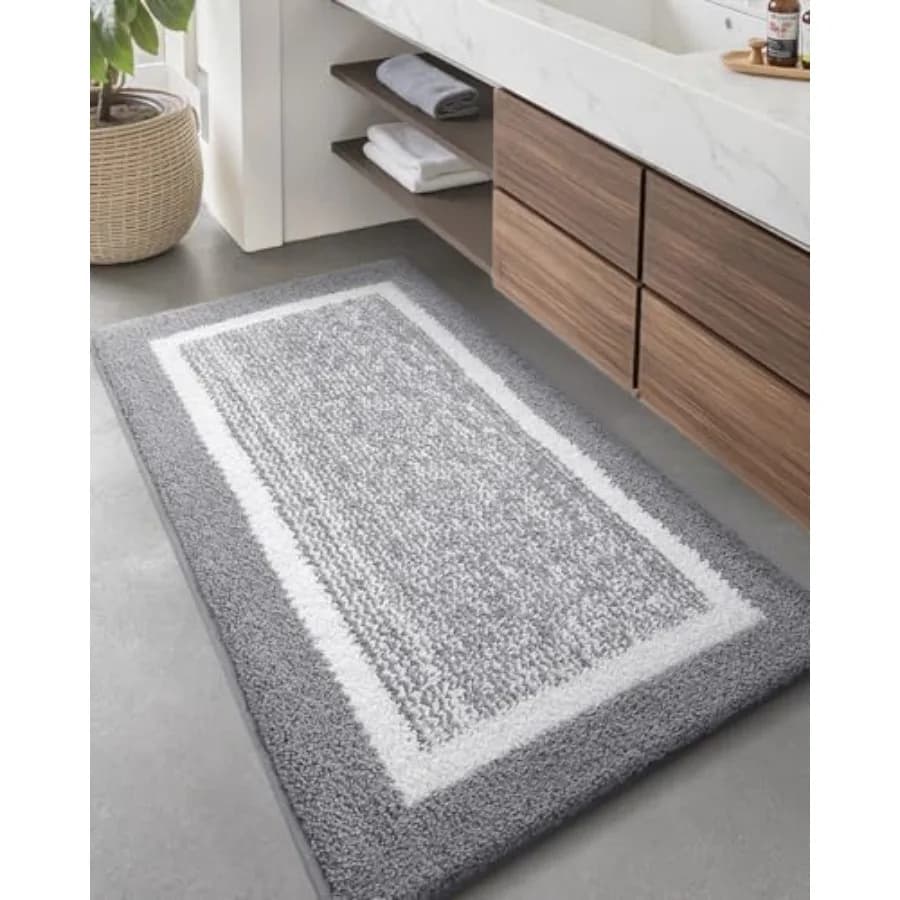 Tappeto da Bagno Semplice ed Elegante, Antiscivolo, Grigio, Assorbente, Morbido, Lavabile, in Microfibra, Tappetino per Bagno