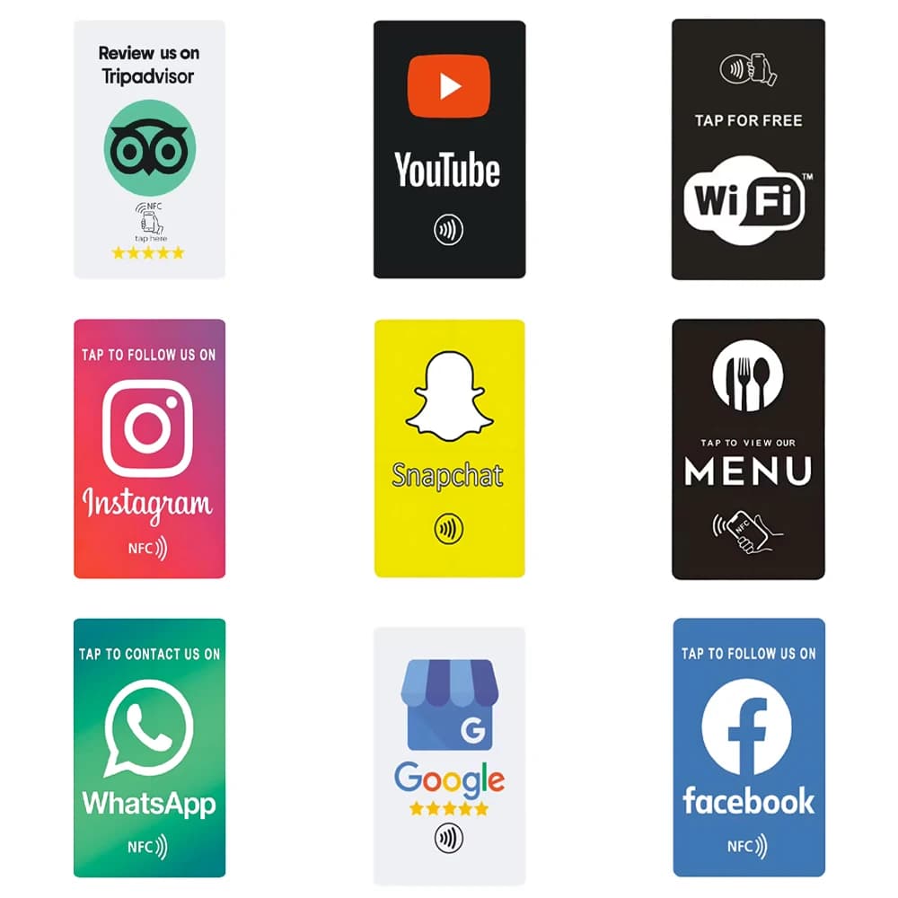 Schede di revisione universali NFC Google Facebook Instagam per iPhone/Android Tap URL Scrittura Schede di revisione aziendali sociali