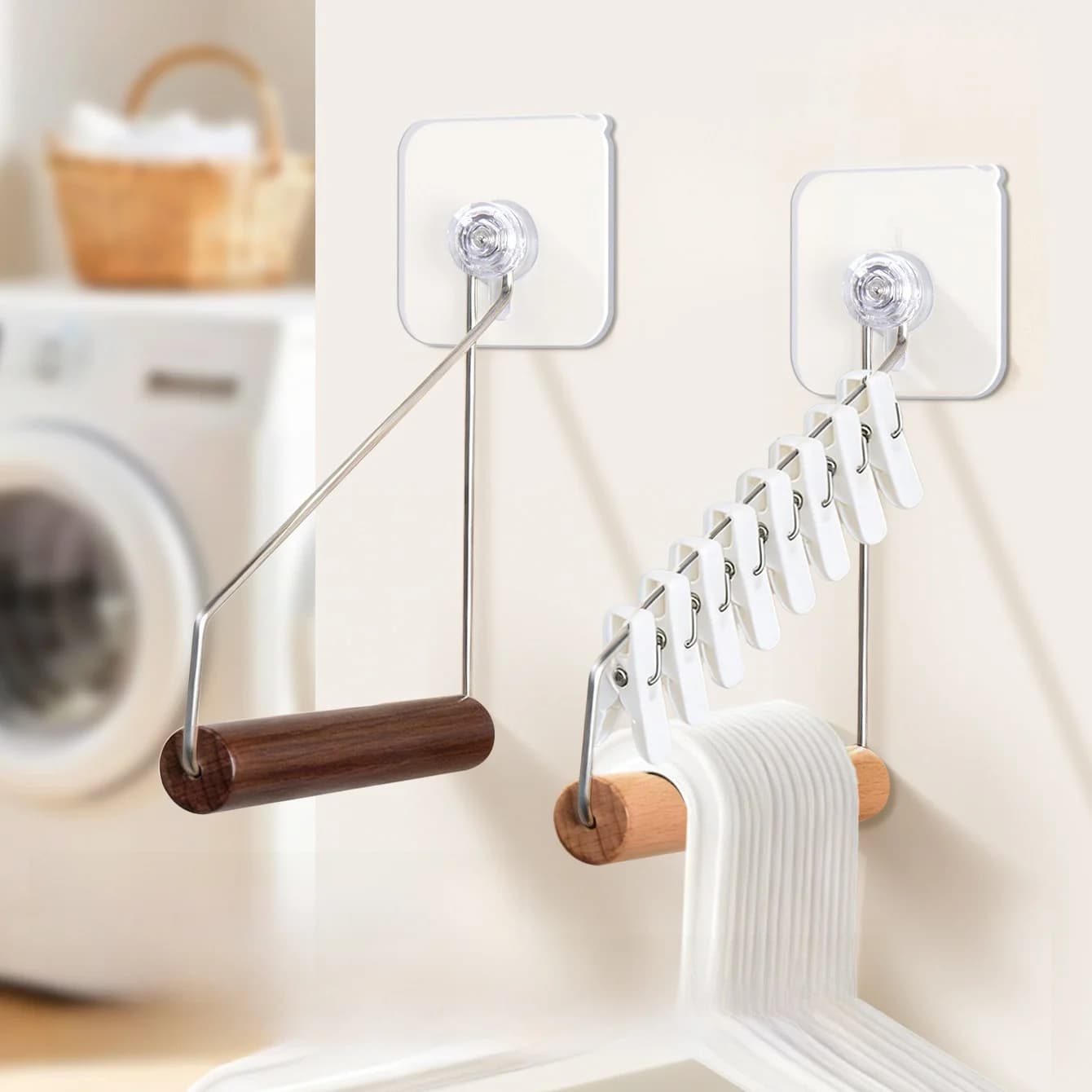 Wooden hanger for balcony, outdoor clothes hangers organizer, hanging clothes hangers for dorm student, home closet, without drilling