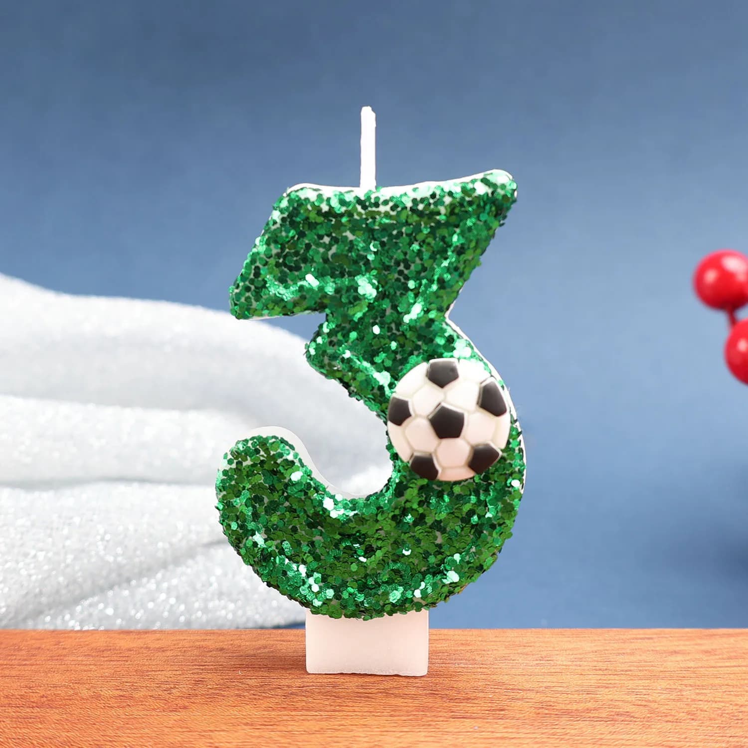 Green Sequined Birthday Candles, 0-9 Cartoon Football Number Candles. Dessert Cake Plugin. Festive Party Atmosphere Decoration.