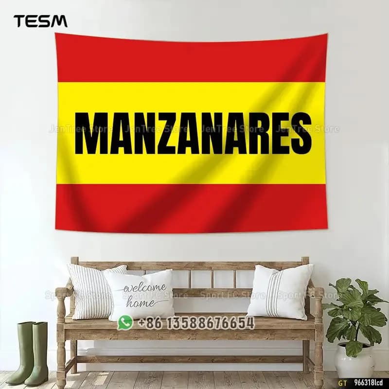 VIKAMA Tapestry Calcio Spagna Manzanares, Banner da Parete per Sala Giochi, Bar, Camera da Letto, Decorazione Casa, Murale Artistico