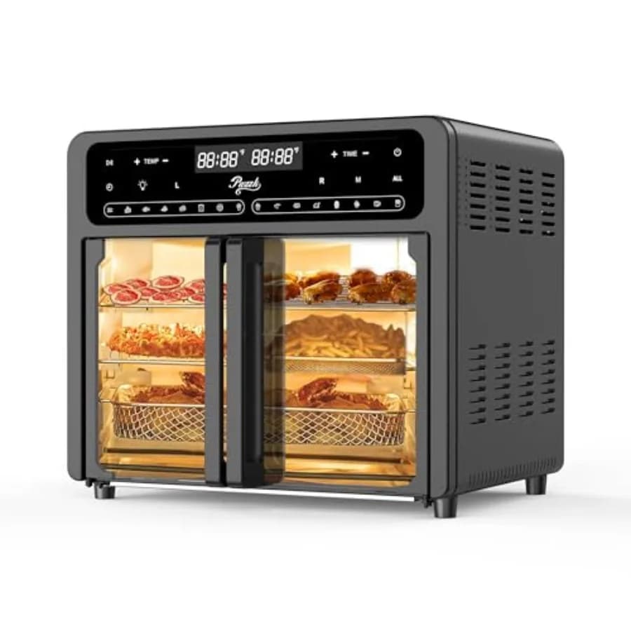 Forno Tostapane e Friggitrice ad Aria a Doppia Zona da 25.4QT con Porta in Vetro Francese XL, Gamma di Temperatura 100-430F, 16 Funzioni Preimpostate, LE