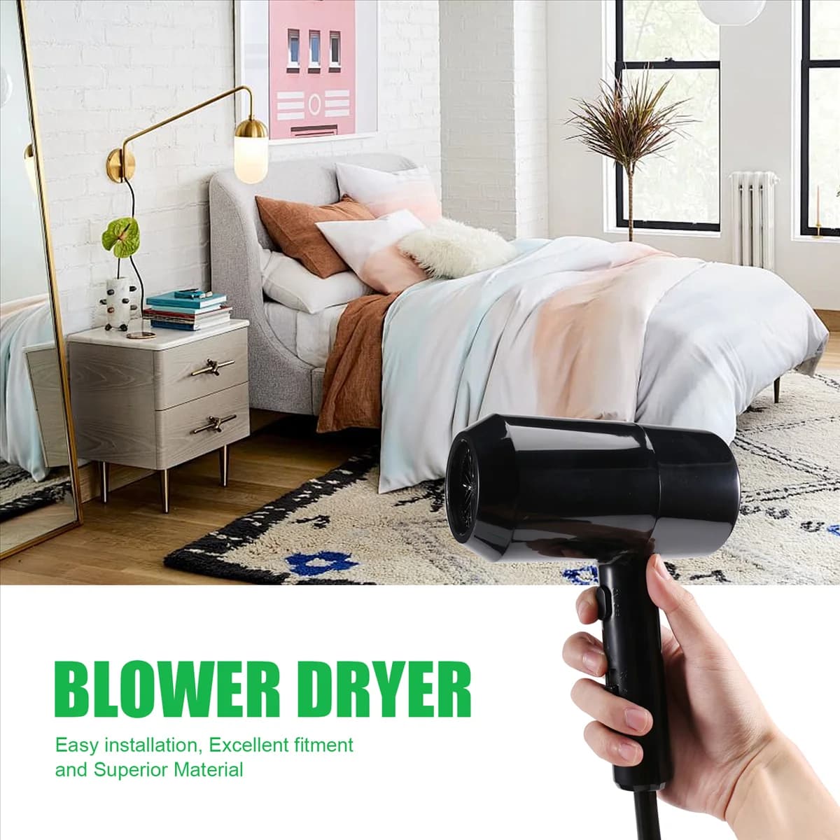 MARQ GMDQ Hair dryer with hot and cold wind Electric wall mounting Bathroom Hotel Negative ion fan with USB plug European black