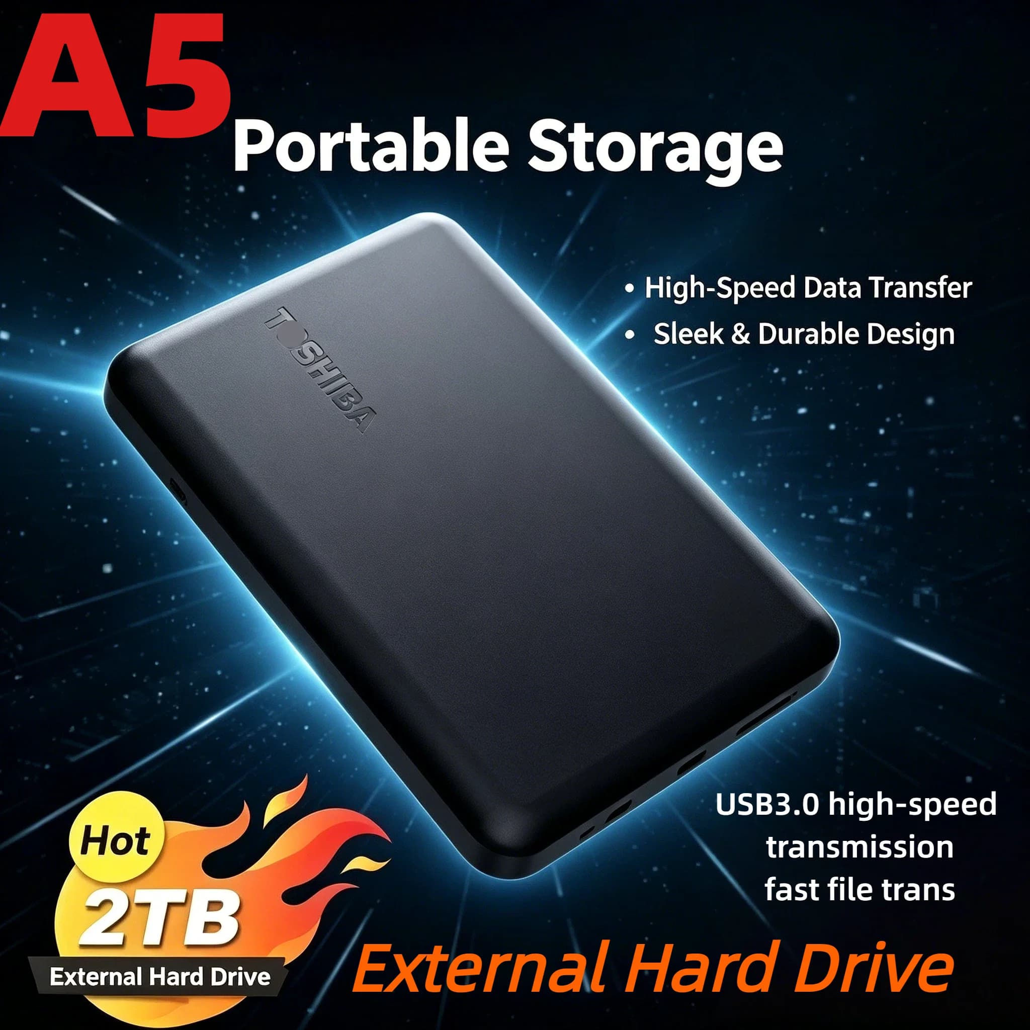 OEM per Toshiba A5, Disco Rigido Esterno Portatile da 500GB 1TB 2TB, USB3.0, 2.5 Pollici, Box per PC, Mac, Laptop, PS4, PS5