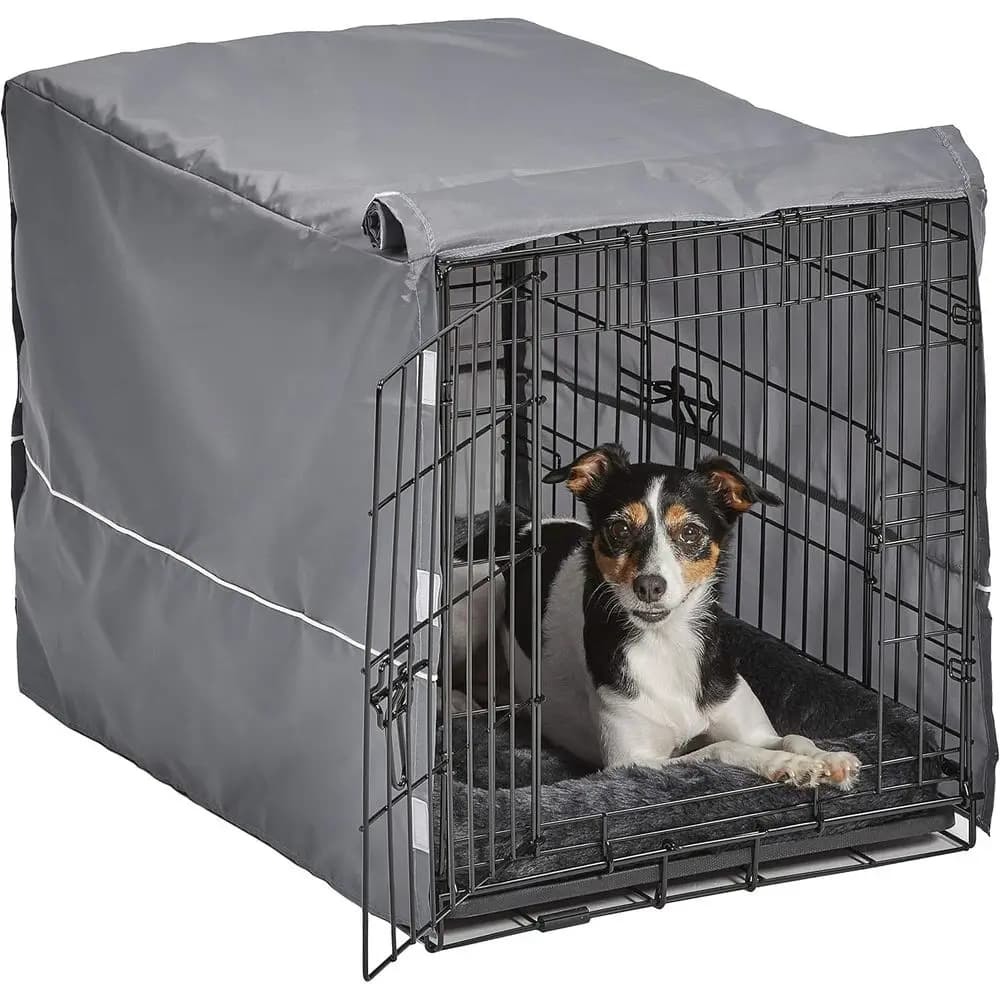 Kit cassa per cani da 30 pollici a doppia porta, il pacchetto include una gabbia a due porte, letto grigio e copertura della cassa abbinata o razze di medie dimensioni