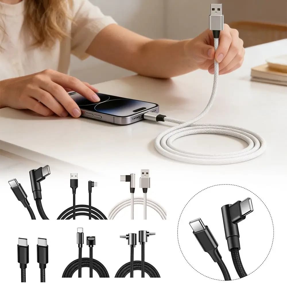 Cavo USB C Intrecciato in Nylon, Lunghezza 1M, Adattatore USB a Type-C con Connettore a 90 Gradi per iPhone/Samsung/Tesla/Huawei/Xiaomi/MacBook