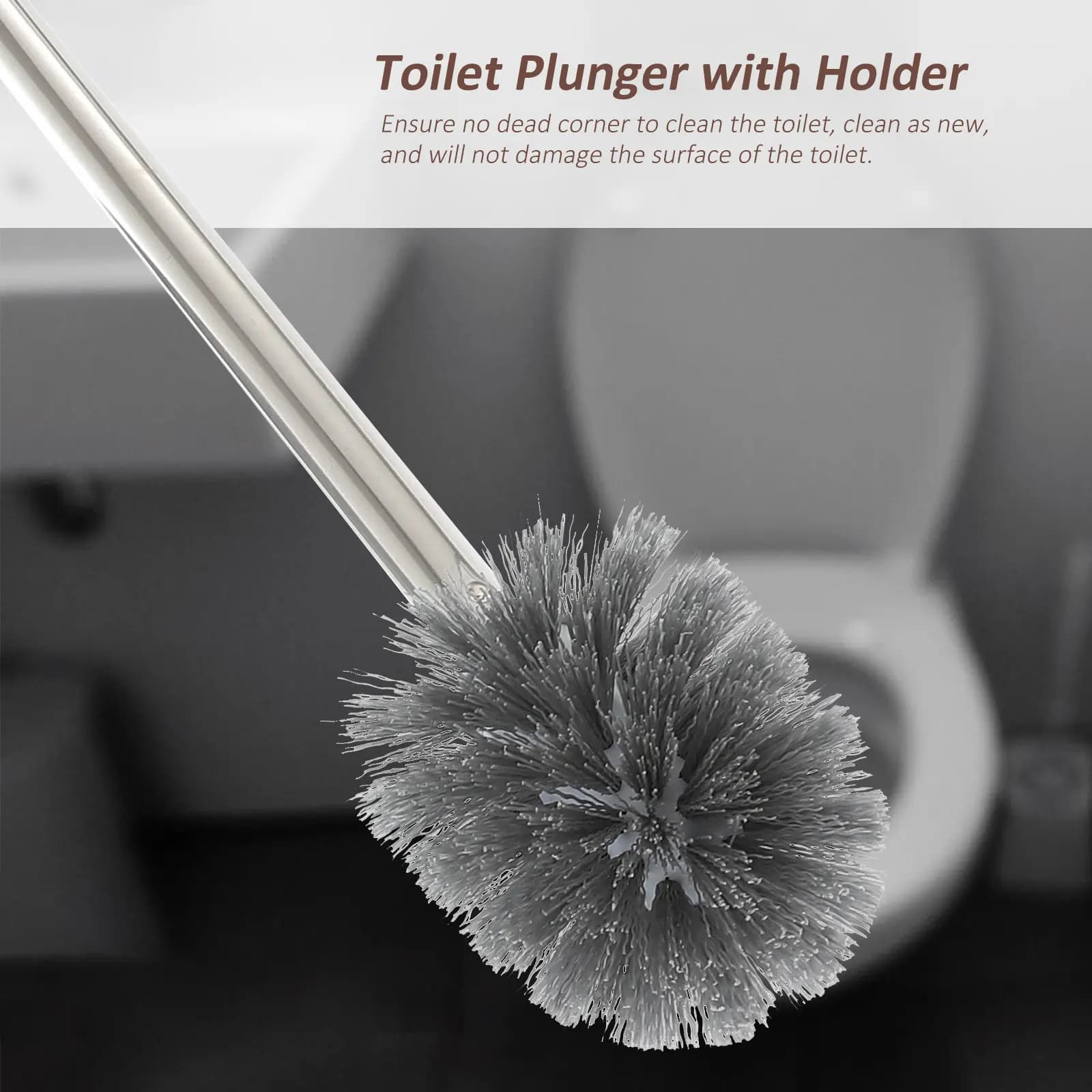 Set di 1 spazzola per WC con supporto, set ergonomico con setole morbide, superficie antigraffio, compatto e leggero, strumenti per la pulizia del bagno