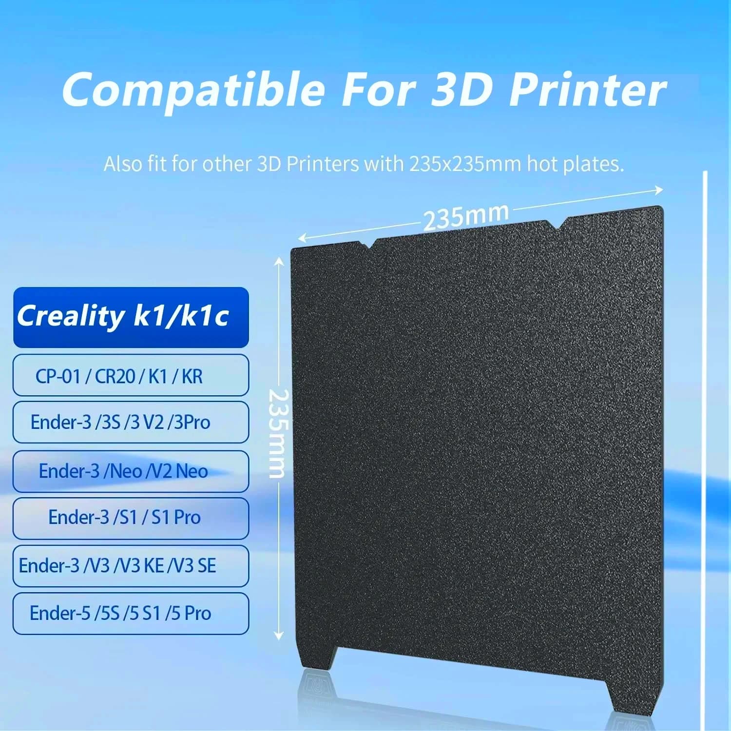 Foglio PEI strutturato 235 x235 letto di stampa nero per creality k1 235x235 piastra di costruzione e adesivo magnetico per creality k1c ender3 v3 k
