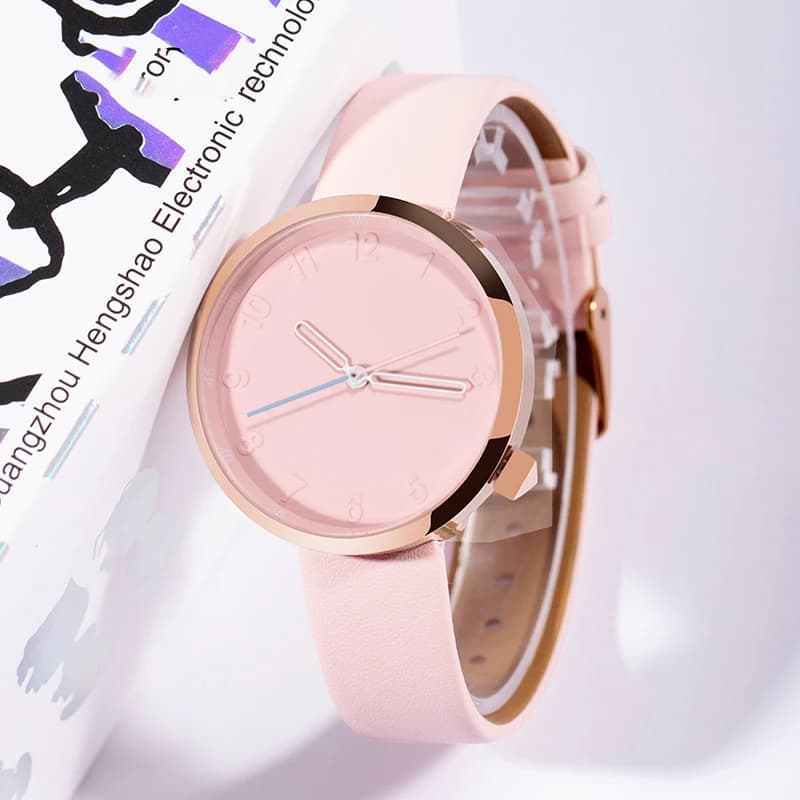Student Women Quartz Watch Simple 3D Embossed Dial 30M Waterproof Leather Strap Ladies Wrist Watch For Teen Girls Daily Gift