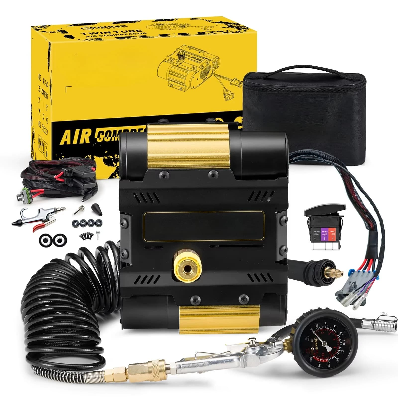 Heavy 12V Air Compressor, 150PSI Portable Tire Inflator with Rapid Flow for 4x4 Truck SUV Offroad Camping