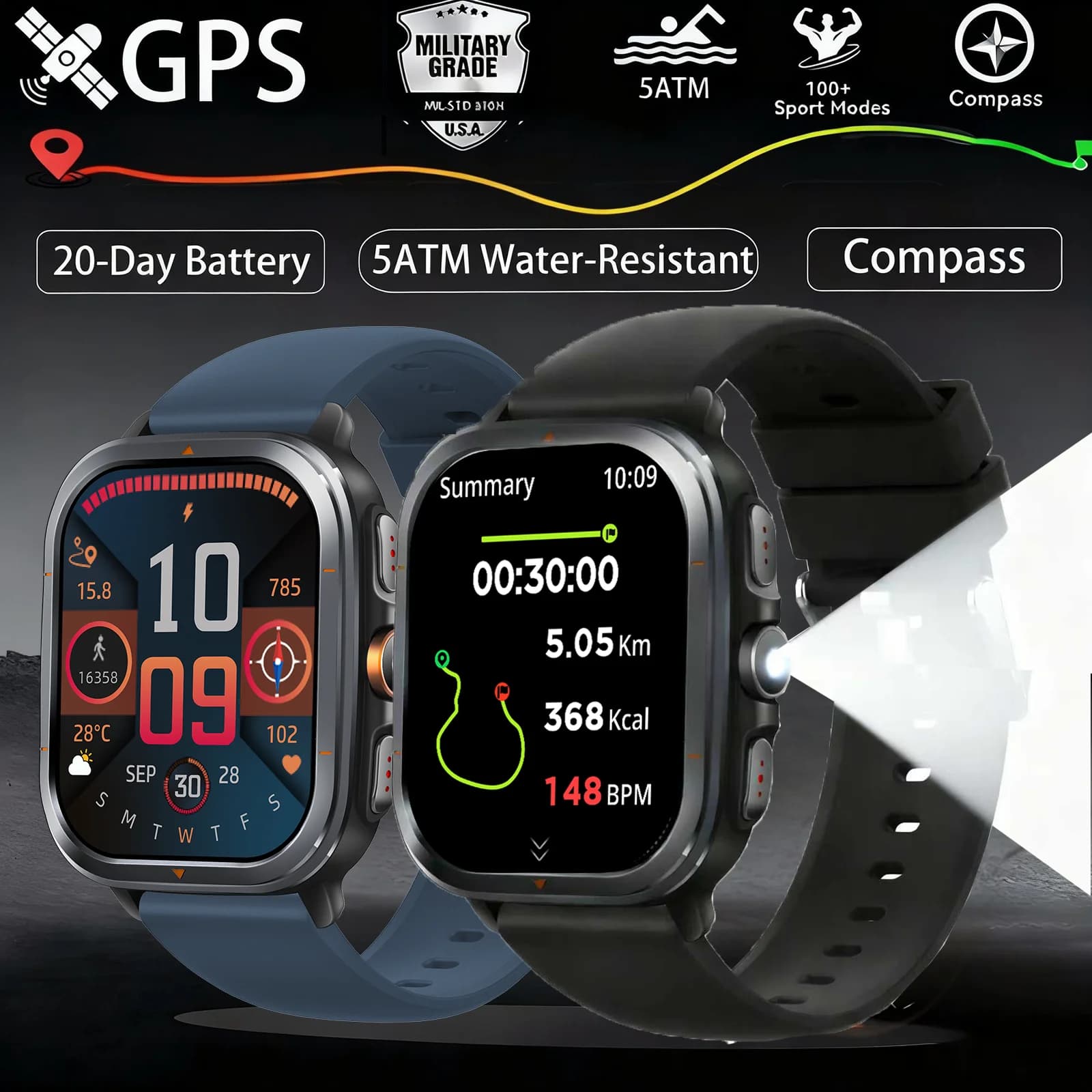 2025 New military smart watches Bulit-in GPS Maps Offline Barometer compas 3ATM Sports waterproof smartwatch men's