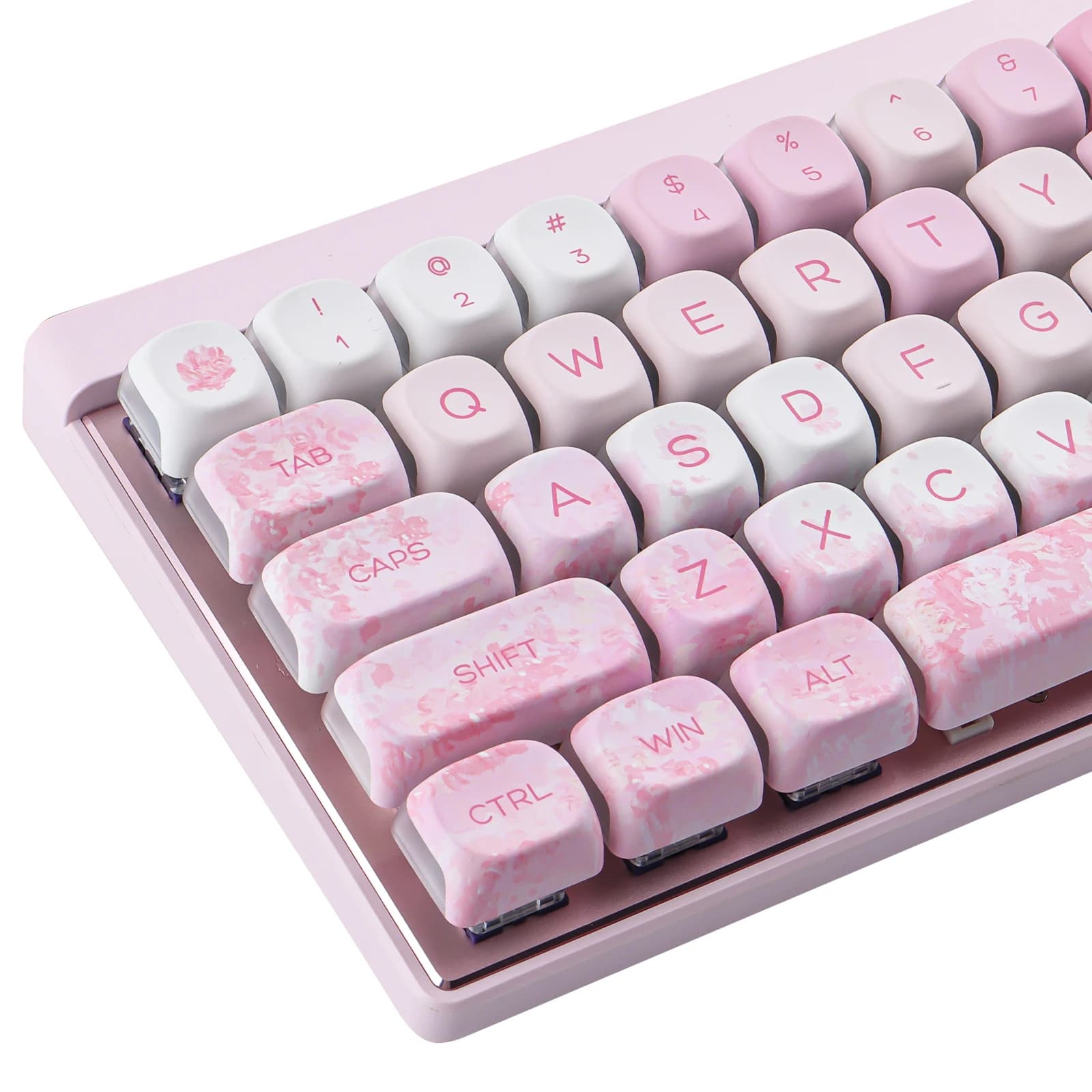 Keycaps PBT Traslucidi a Tre Lati Effetto Sakura Cadente, 133 Tasti, Profilo MOA per Tastiere Meccaniche