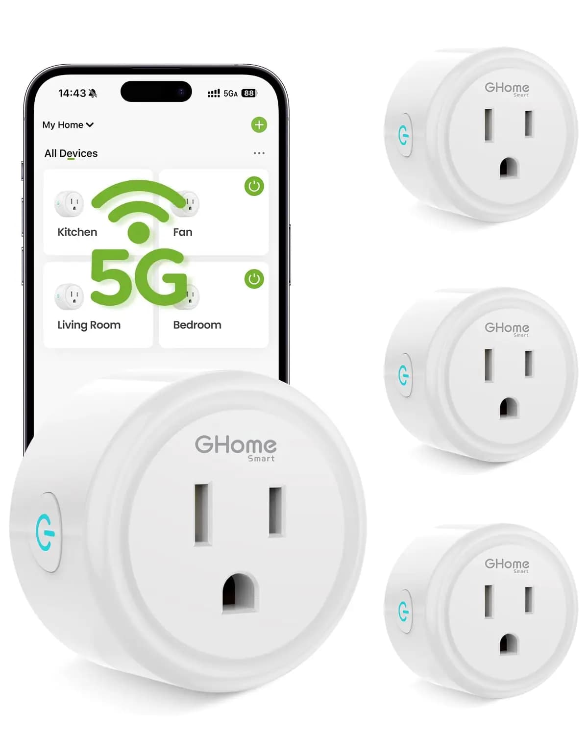 Presa WiFi Intelligente Compatibile con Alexa e Google Home, Dual-Band 5G/2.4GHz, Timer e Controllo Remoto, Certificata ETL FCC, Bianca, Confezione da 4