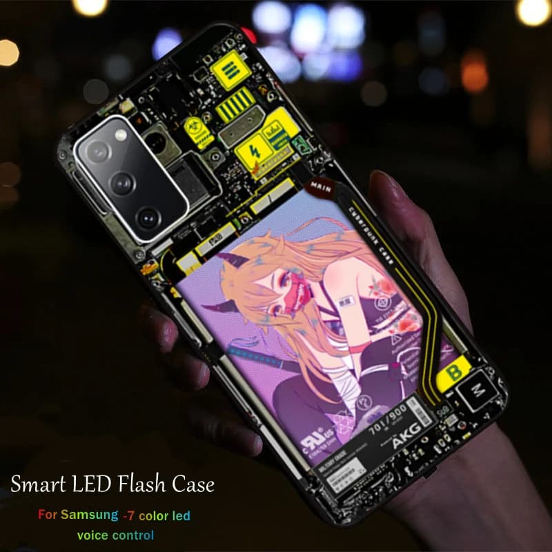 Cover per telefono in vetro con luce LED e controllo vocale per Samsung S23 S22 Plus S21 FE S24 S25 Ultra Z Fold 4 5 6 - Cover posteriore luminosa