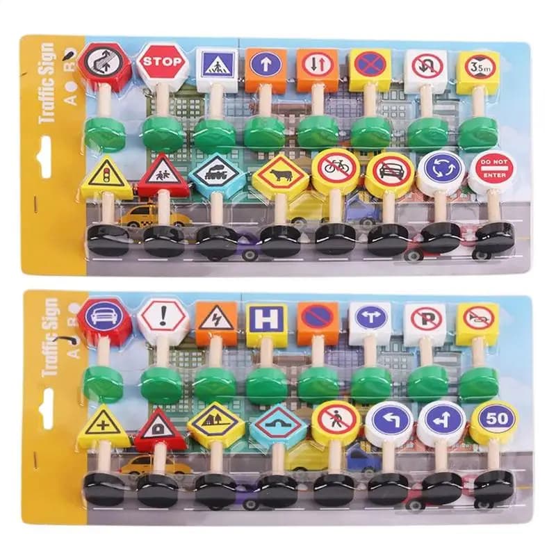 Segnali stradali per bambini 16X Segnali stradali stradali Gioca a giocattoli Gioco per l'apprendimento precoce Gioco per attraversamenti pedonali Blocchi di segnale Arresto di sicurezza in legno