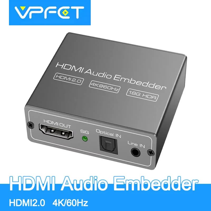 HDMI Audio Embedder Digital Analog Audio Inserter DVI to HDMI TOSLINK TOSLINK 3.5mm Optic Jack audio input AUX 4K60Hz 18G
