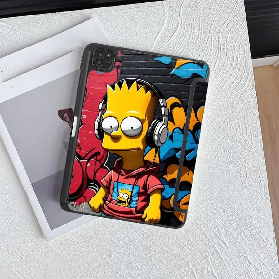Custodia per Tablet con Cartoni Animati dei Simpson per iPad Pro 11, 10, 9, 8, 7, 12.9 pollici Pro 2025, Mini 6, 7, Air 4, 5, M3, M2, 1, 2, M4, 11 pollici