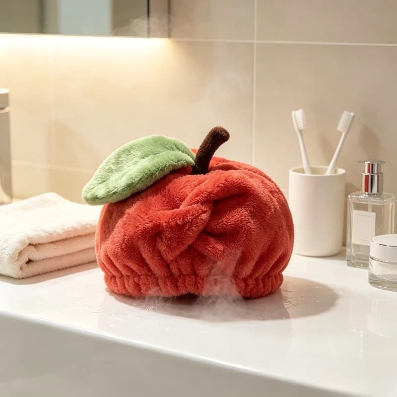 1pc Cute Apple Shape Hair Drying Cap Super Absorbent Quick Dry Coral Fleece Towel Thickened Shower Bath Cap