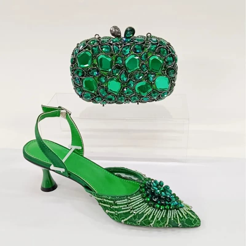 Nuovi Sandali con Tacco Alto in Cristallo e Strass Primavera-Estate con Borsa, Punta a Spillo, Cinturino Posteriore, Scarpe Eleganti Adatte per Matrimoni e Feste