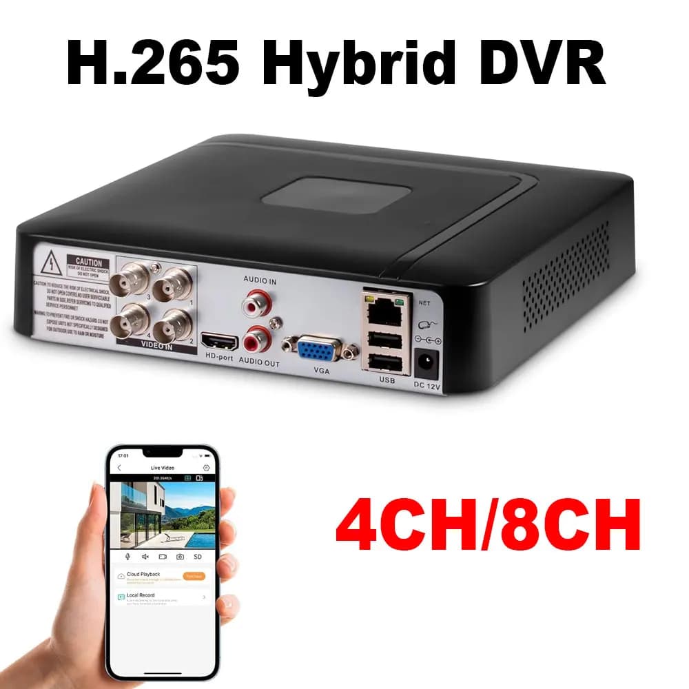 4CH 8CH mini CCTV Surveillance DVR 5MP H.265+ Supports AHD/TVI/IP Cameras, Home Surveillance with Mobile/PC Access (P-System)