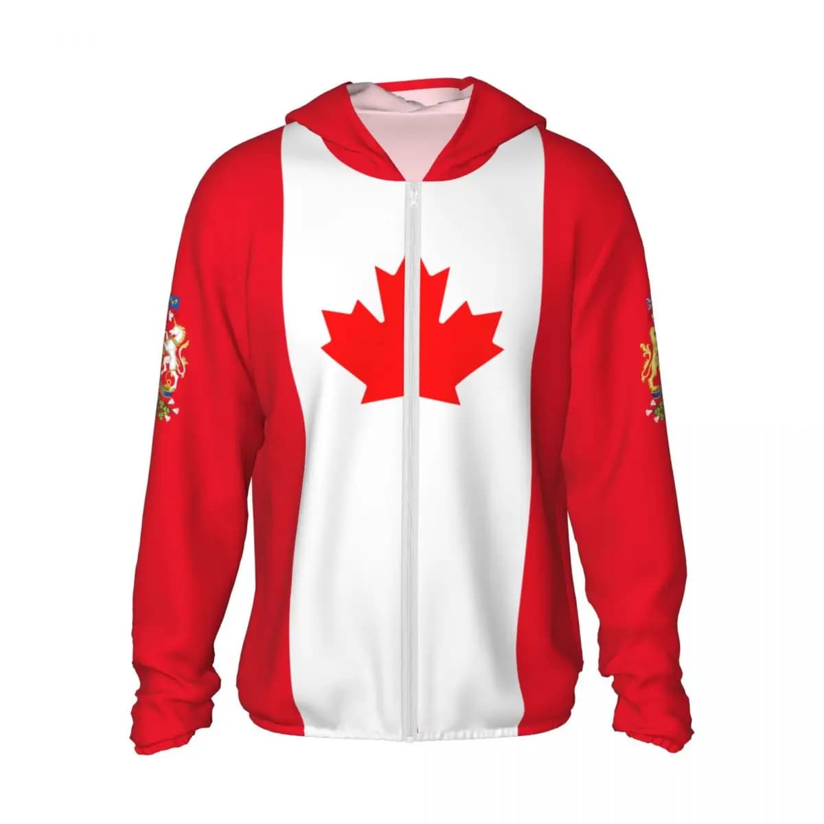 Abbigliamento Estivo 2026 con Bandiera Canadese in Poliestere, Protezione Solare, per Pesca e Corsa, Asciugatura Rapida, con Cappuccio e Zip