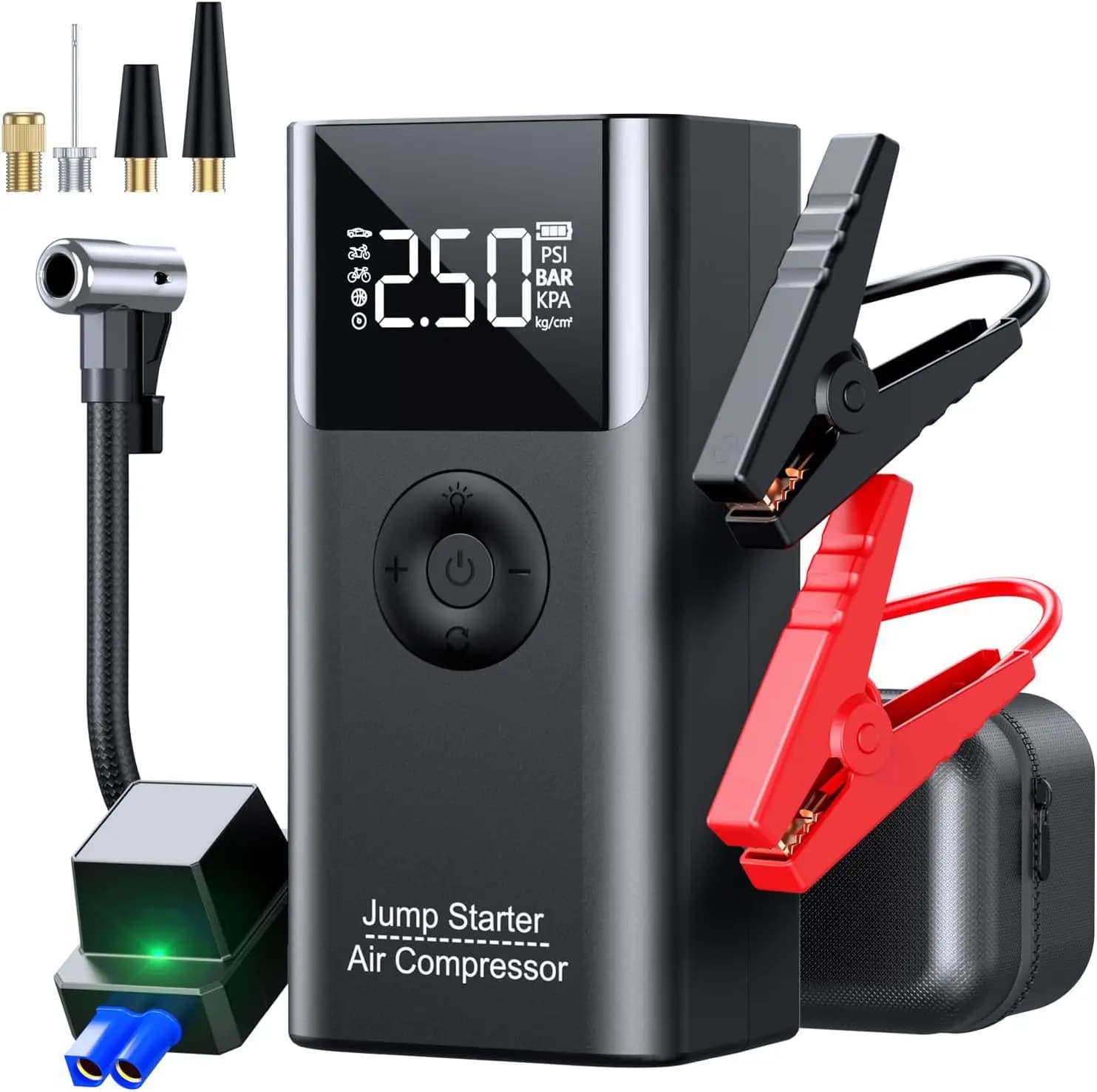 Avviatore di Emergenza 2500A con Compressore d'Aria, Batteria Portatile per Auto 150PSI, Ricarica Rapida USB per Motori a Benzina/Diesel