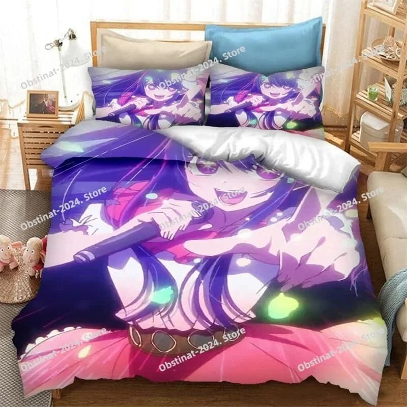 Anime OSHI NO KO Set biancheria da letto con stampa 3D Copripiumini Federe 3 pezzi Set biancheria da letto consolatore Biancheria da letto Letto Tessili per la casa